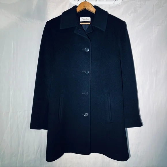 Vintage 1990s Calvin Klein 100% Merino Wool Single Breasted Walker Car Coat - 8 - Picture 1 of 15